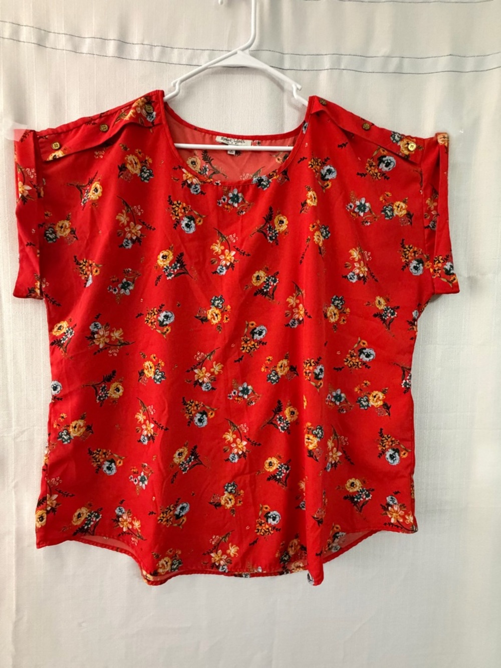 Speed Limit Red Floral Blouse Short Sleeve Button Shoulder Top Size 3X Plus(A556